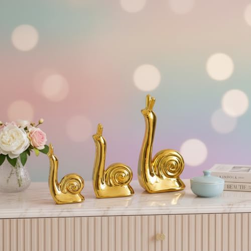 Image of Xtore Home Decor Snail Family Ceramic Finish Figures - (Set of 3 Piece, Golden)