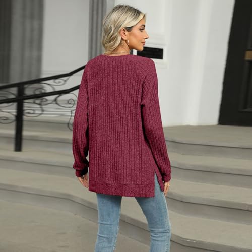 Lu's Chic Women's Soft Pullover Sweater Long Sleeve Top Button Split Crewneck Knit Fall Fashion Work Boat Neck3