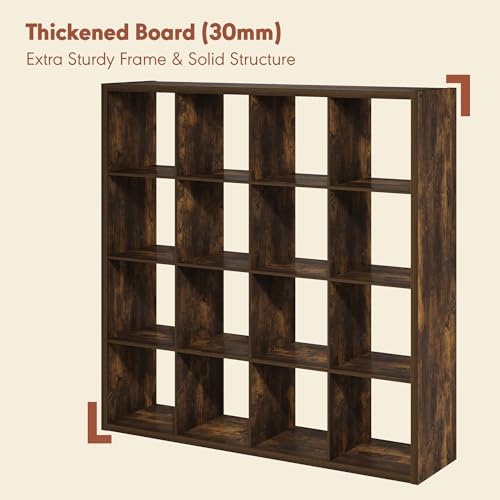 Image of Furinno Cubicle Record Player Stand, 16-Cube Record Storage, Amber Pine | Vinyl Storage, 1.2 inchInch Extra Thick, Open Back Media Shelf for CD DVD Bluray Game Disc, for Living Room, Home Office