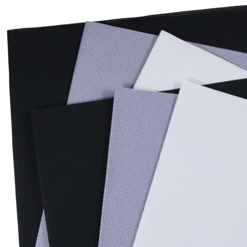 Image of KCS 4 /6 pc of 12 inch x 18 inch(30cmx45cm) 16 Count Cotton Aida Cloth Cross Stitch Fabric (6 pc,White+Light Steel Grey+ Black)