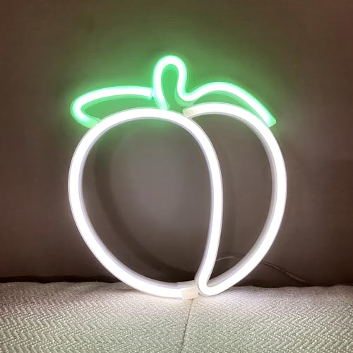Image of Peach Neon Signs,LED White Neon Peach Sign for Teens Kids Room Bedroom Gaming Room Wall Decor,Handmade Neon Sign Lights for Party Home Bar Art Desktop Decoration,Battery or USB Powered