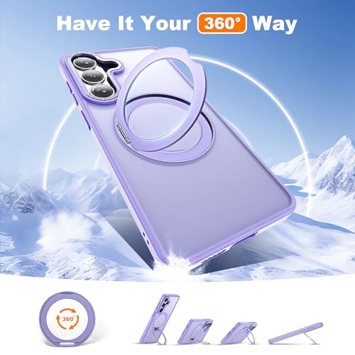 Image of for Samsung Galaxy S26 Plus Case with 360Rotatable Magnetic Ring Stand Compatible with Mag-Safe Military Protection Matte Translucent Phone Case for Samsung Galaxy S26+,Purple