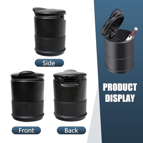 Image of Pack-1 Car Ashtray, Odor-isolating and Keep Air Fresh One-handed Opening and Closing Trash Can with Lid, Portable Mini Flame-retardant ABS Trash Storage Box, Universal for Cars Home (Black)