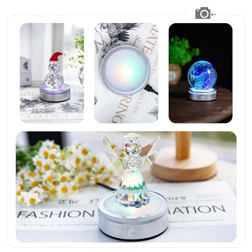 Image of ZEERSHEE LED Light Base for Acrylic 3D Glass Resin Art Colorful Lighted Round Display Stand Battery /USB Power(Flat)