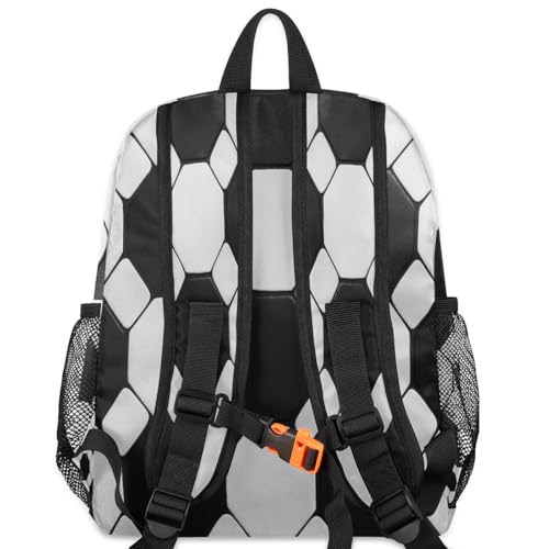 Image of Toddler Sports Backpack for Boys Girls,12 Inch Kids Backpack for Preschool Kindergarten Elementary,Lightweight Small Bookbag with Chest Strap for Daycare Travel,Black White Soccer Ball Texture