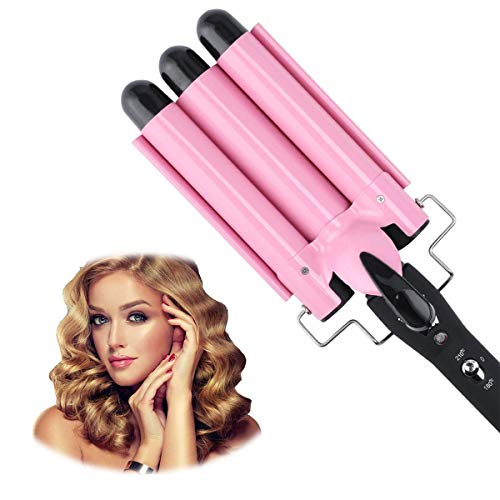 3 Barrel Curling Iron Hair Wand Temperature Adjustable 1 Inch Ceramic Tourmaline Hair Cr-imper Portable Hair Waver Fast Heating (Pink)