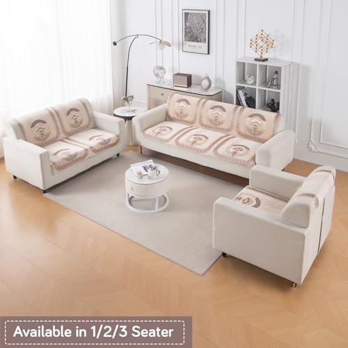 Image of HOKIPO Noor Beige Premium Chenille Jacquard Sofa Cover for 1 Seater for Seat & Back, 'Royal Aangan Series' (IN-1006-L4*2)