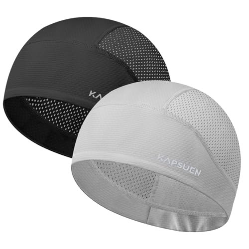 Kapsuen Fahrradmütze unter Helm - 2 Stück UPF 50+ Fahrrad Cap with Mesh Leichte Atmungsaktive Skull Cap für Radfahren Motorrad Laufen