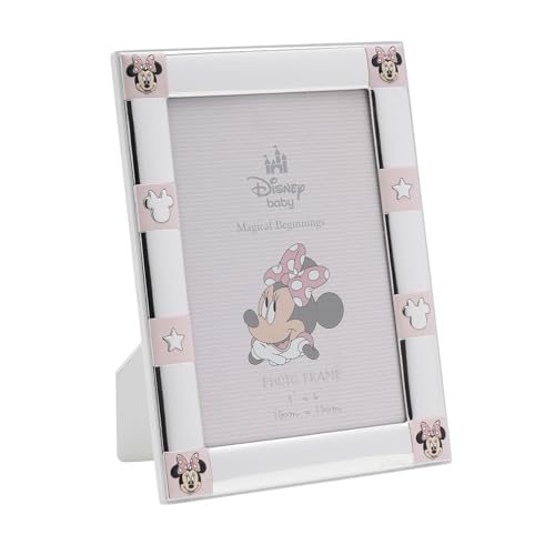 Disney – Minnie Mouse – Real Silver-Plated 4 x 6″ Border Single Aperture Photo Frame – Made in Italy – Licensed Disney Merchandise – Self-Standing Wood Back - Early Years, New Baby Nursery, Kids.