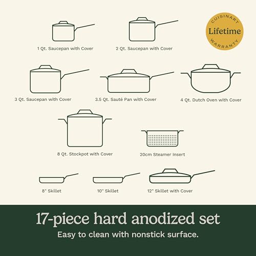 Image of Cuisinart Chef's Classic Nonstick Hard Anodized 17 Piece Set w /Tempered Glass Lids