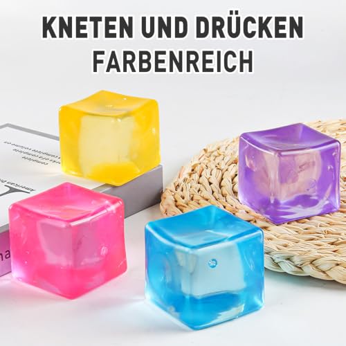 Lot de 2 cubes Squishy Cube à rebond lent - Jouet anti-stress pour adultes - En TPR souple - Rose et bleu – vue 5