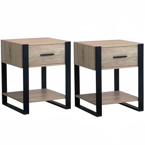 IDMarket - Lot de 2 Tables de Chevet Onyx 1 tiroir avec Tablette Bois et Noir