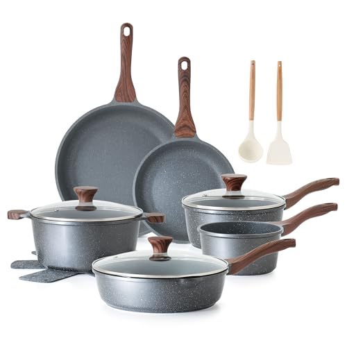 Image of SENSARTE Nonstick Cookware Set 16-Piece, Healthy Pots and Pans Set, Non-stick Kitchen Cooking Set with Stay-Cool Handles, Silicone Utensils and Pot Protectors, PFOA Free