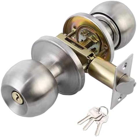 Winbay Door Lock Set with Key, Brass Cylinder Door Locks, Keyed Entry Door Handle, Interior and Exterior Entrance Door Knobs in Solid Stainless Steel, for Front Door, Bedroom, Bathroom, Satin Nickel