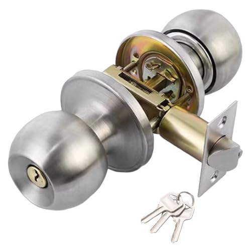 Winbay Door Lock Set with Key, Keyed Entry Door Handle, Interior and Exterior Entrance Door Knobs in Solid Stainless Steel, Brass Cylinder Door Locks, for Front Door, Bedroom, Bathroom, Satin Nickel