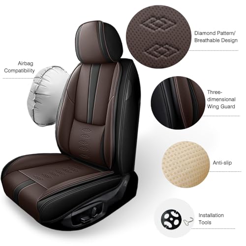 NCCLOVELY Car Seat Covers for Audi SQ5 2014-2024 2025,Waterproof Leather Seat Covers 2-Seats Standard,Interior Accessories with Airbag,Automobile Seat Cover Sets for SQ5(Black+Coffee)