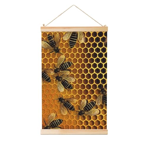 Poster mural abeilles sur ruche grand format 91,4 x 61 cm cadre bois suspendu