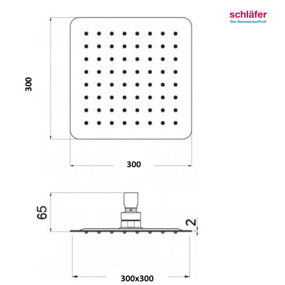 Schläfer 134600 Pomme De Douche Carrée 30x30 Cm Acier Inoxydable Ultra-Mince Anti-Calcaire Chrome