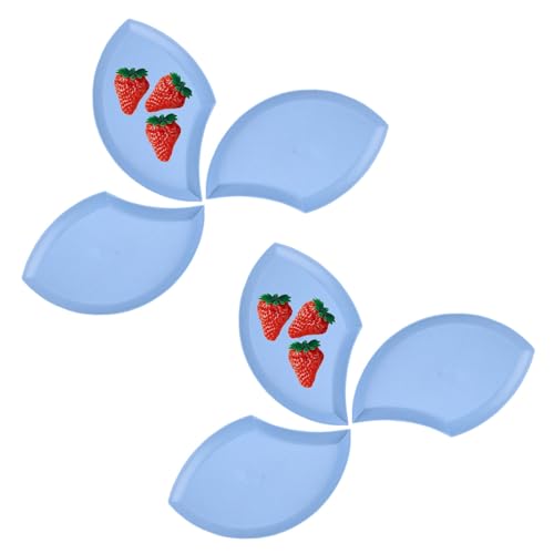 Image of Wheat Straw Unbreakable Appetizer Dessert Plates, Children's and Adult Cake Plate, Lightweight Small Petal-Shaped Plates for Snacks, Reusable Dipping Sauce Bowls. (Nordic Blue, Pack of 6)