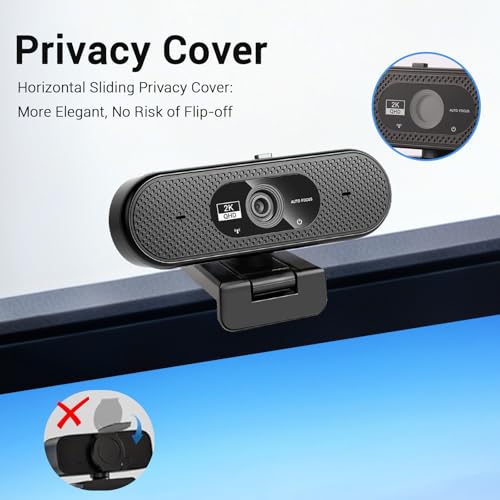 Hprosper 2K HD Wide Angle Webcam with Microphone, Computer Monitor USB Zoom Video Camera External Web Cam for Streaming, Pc, Laptop, Desktop, Mac, Video Conference, Streaming Camera for Gaming - Image 3