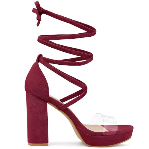 Image of Allegra K Women's Platform Lace Up Clear Chunky Heels Sandals