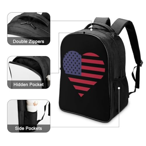 U.S. Flag Heart Funny 16 Inch Backpack for Men Women Casual Daypack with 2 Compartment for Travel Work4