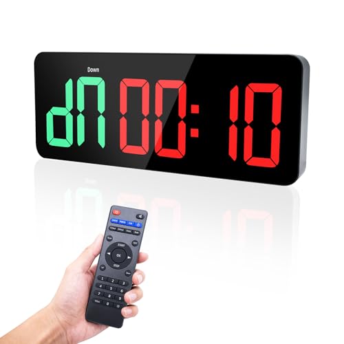 Ousmile Reloj temporizador de gimnasio, temporizador de intervalo para entrenamiento, temporizador de cuenta regresiva de 3 pulgadas con cronómetro, reloj de pared digital LED grande de 12/24 horas