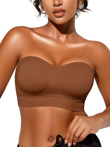Image of Strapless Bras for Women, S-XL, Non-Slip Silicone Padded Bandeau Bra with Free Clear Strap, Wireless Tube Top Bralette