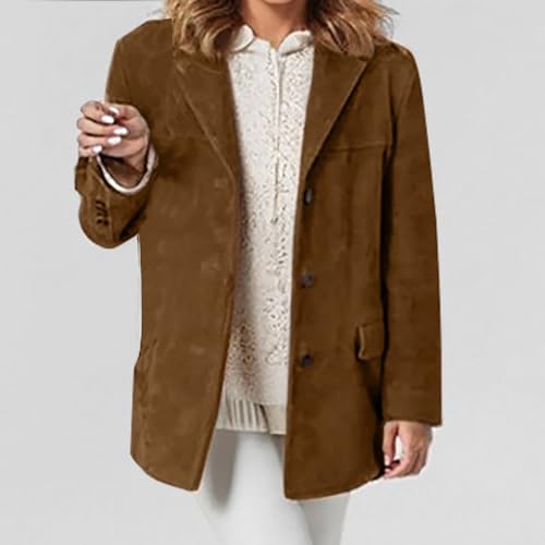 Women's Suede Blazer Jackets, Long Sleeve Lapel Casual Coat Fashion Single Breasted Elegant Business Office Jacket3
