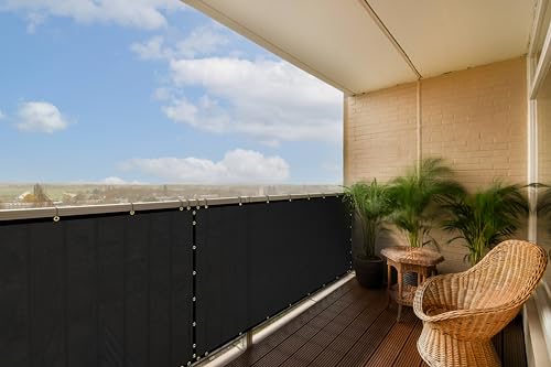 ColourTree Customized Size Black 3' x 190 Balcony Privacy Screen, Apartment Porch Railing Patio Fence Windscreen Fabric Cloth - Commercial Grade 170 GSM - 3 Years Warranty - Cable Zip Ties Included