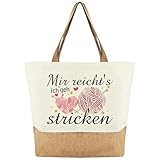Tarklanda Frauen Jutebeutel mit Spruch Mir reicht's ich geh stricken - Jute Stofftasche Damen, Jute Baumwolltasche für Frauen, Geschenke für Frau Freundin Mama Oma zum Geburtstag, Weihnachten