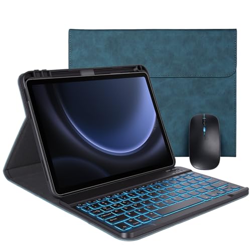 Keyboard Case for Samsung Galaxy Tab S10 Lite/S10 FE/S9 FE 5G 10.9'/S9,Mouse and 7 Color Backlit Keyboard,Pencil Holder, Magnetic Detachable,Premium PU Leather Cover with Auto Sleep/Wake,Dark Green