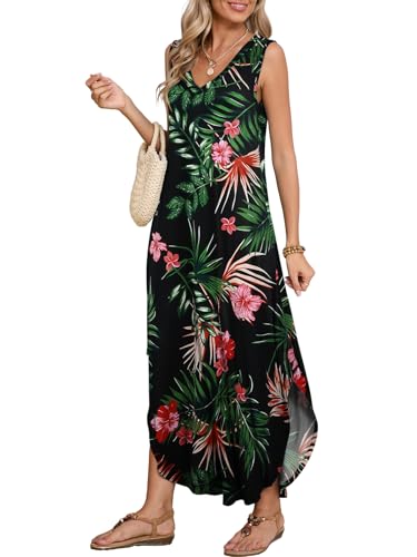 Image of BELAROI Womens Plus Size Maxi Dress Sundress Summer Casual Sleeveless V Neck Pockets Beach Swimsuit Coverup Loose