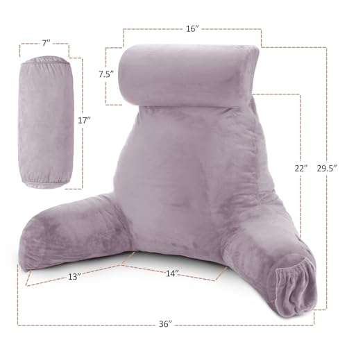 Image of Nestl Reading Pillow with Shredded Memory Foam Includes 2 Neck and Lumber Support Pillows, Designed for Sitting Up in Bed and Couch, Back and Arms Adjustable Support for Adult & Teens, Dusty Purple
