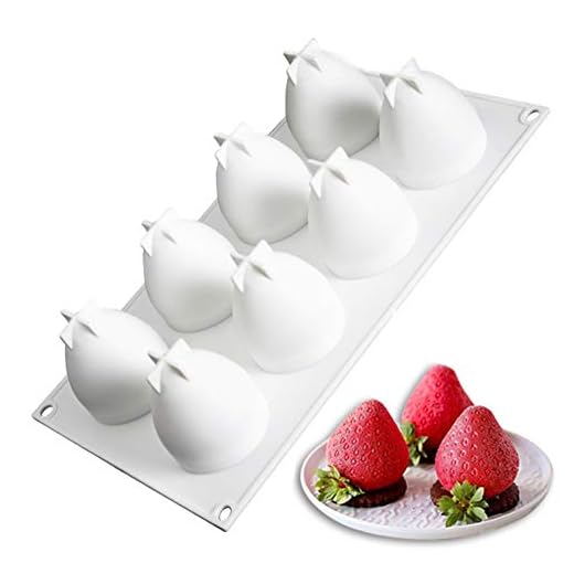 OCPO KITCHEN Moldes de Silicona de Fresa para Mousse, Postres de Fruta, Pastelería, Chocolate, Helados, decoración de Tartas, 3D Fresa (8-Cavidades)