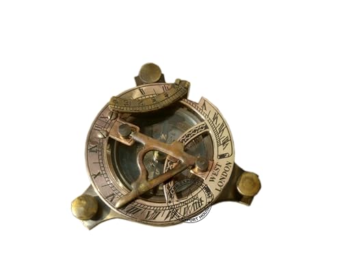 Brújula antigua redonda de bronce con reloj de sol de 2.5 pulgadas, ideal para regalo con caja de madera miniatura 7