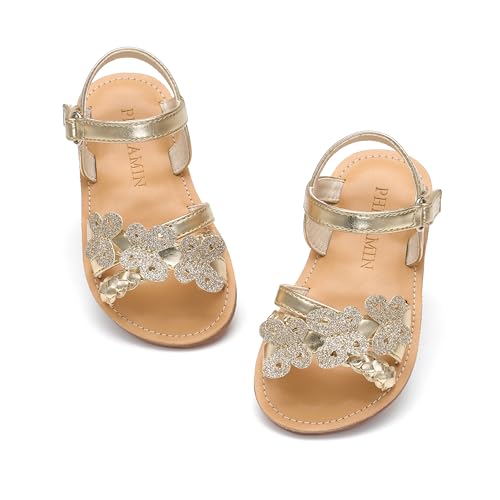 Image of PHIRAMIN Toddler Girl Sandals - Flower Girl Dress Shoes Open Toe Little Kid Flats