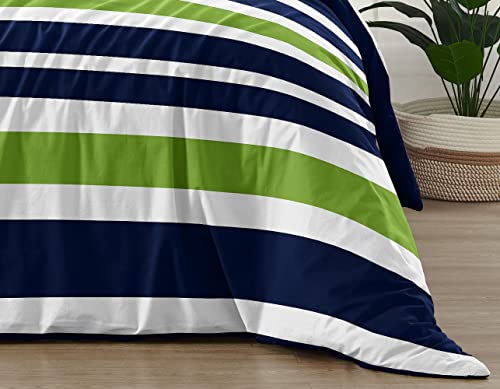 Navy Blue Lime Green And White Childrens, Kids, Teen 3 Piece Full/Queen Boys Stripe Bedding Set Collection #TOP5