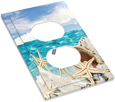 Beach Summer Seascape Starfish 1 Gang Outlet Covers Decorative Single Duplex Wall Plate Receptacle Switchplate Coastline Ocean Sunny Electrical Faceplate for Bathroom Kitchen Home Decor - 2