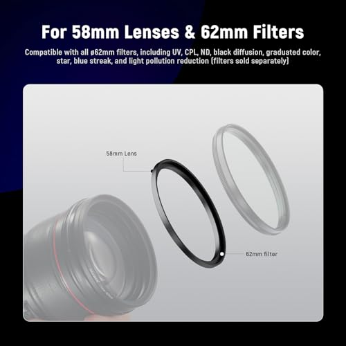NEEWER 58-62mm Step Up Ring Adapter (2 Pack) with Cleaning Cloth, Ultra Slim Aluminum Alloy Lens Filter Adapter Ring for 58mm Camera Lens to Use 62mm Filter - Thumbnail 2