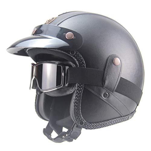 Casco abierto de motocicleta de cuero Retro Vintage Cruiser Chopper Scooter Cafe Racer Moto Casco 3/4 Casco abierto de cara Cover