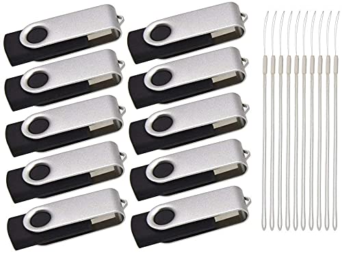 Teberboom 2GB USB Flash Drive,10 Pack USB 2.0 Thumb Drives Memory Sticks Data Transmission USB of Rotary Cover with Rope (2GB, Silver)