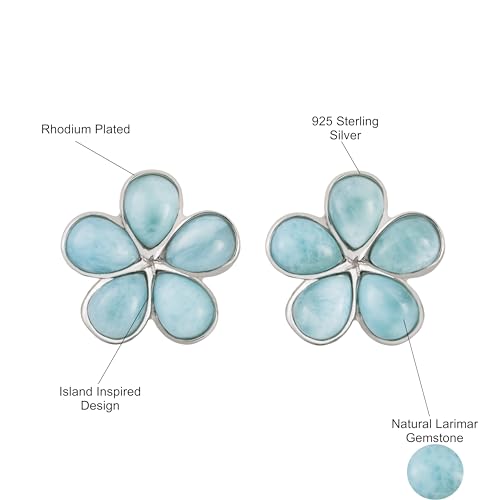 925 Sterling Silver Natural Larimar Gemstone Plumeria Flower Dangle Hook Earrings, Nickle Free Hypoallergenic for Sensitive Skin, Gift Box Included (Small, Larimar Rounded Petals - Stud)4