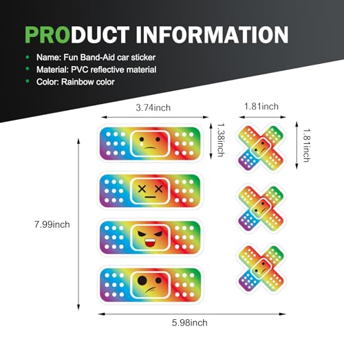 Image of 7-Piece Funny Car Bandaid Stickers, Waterproof Band Aid Decals with 2 Shapes, Cute Cartoon Bandage Decal, Universal Scratch Cover Bumper Stickers (Multicolor)