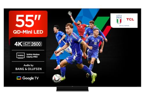 TCL 55Q7C 55 Inch QD Mini LED TV, 4K HDR Premium 2600, Smart Google TV (Dolby Vision IQ e Atmos, pannello HVA, Motion Clarity Pro a 144 Hz)