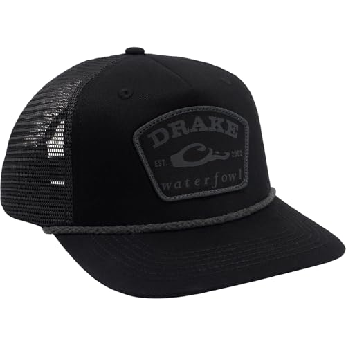 Drake Waterfowl Men's X Lost Patch Rancheero Mesh Back Rope Cap | Breathable Hunting Hat with Mesh Back & Adjustable Straps, Blackout Black