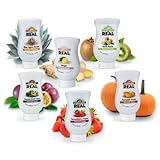 Aprobado por IBA. real  Surtido Jarabes, Infusiones y Purés de Frutas  Jengibre Maracuyá Agave  Kiwi Fresa y Calabaza - 6 x 500 ml.
