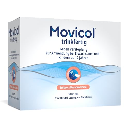 Movicol® trinkfertig, trinkfertige Lösung zum Einnehmen, gegen Verstopfung; mit Erdbeer-/Bananenaroma, Wirkstoff: Macrogol, 30x25 ml Beutel
