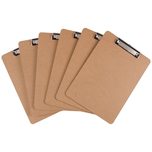 Letter Size Clipboard (6 pack) with Low Profile Clip and Rounded Corners, Fiberboard MDF Hardboard Great for Schools, Office or Silent Auctions by Atlantic Trading Company