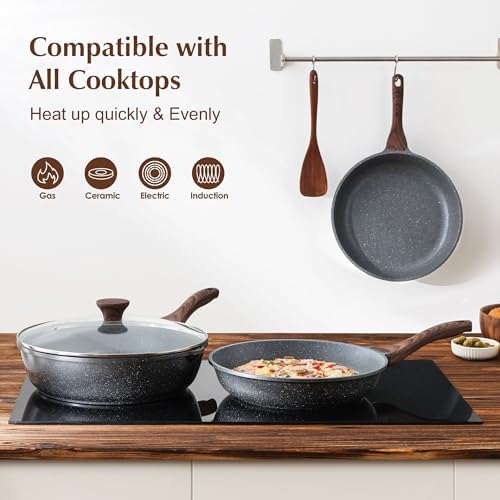 SENSARTE Nonstick Frying Pan Skillet, Swiss Granite Coating Omelette Pan, Healthy Stone Cookware Chef's Pan, PFOA Free (8/9.5/10/11/12.5 Inch) (9.5 Inch) - Thumbnail 3